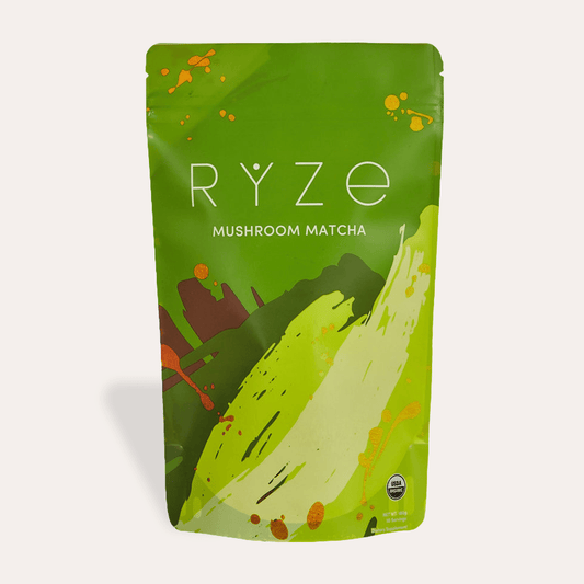 RYZE Mushroom Matcha - with 6 Organic Adaptogenic Mushrooms Grown In USA and Ceremonial-Grade Japanese Matcha
